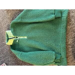 Aerie Green Sherpa Pullover Sweatshirt with Yellow Accents, Size Small